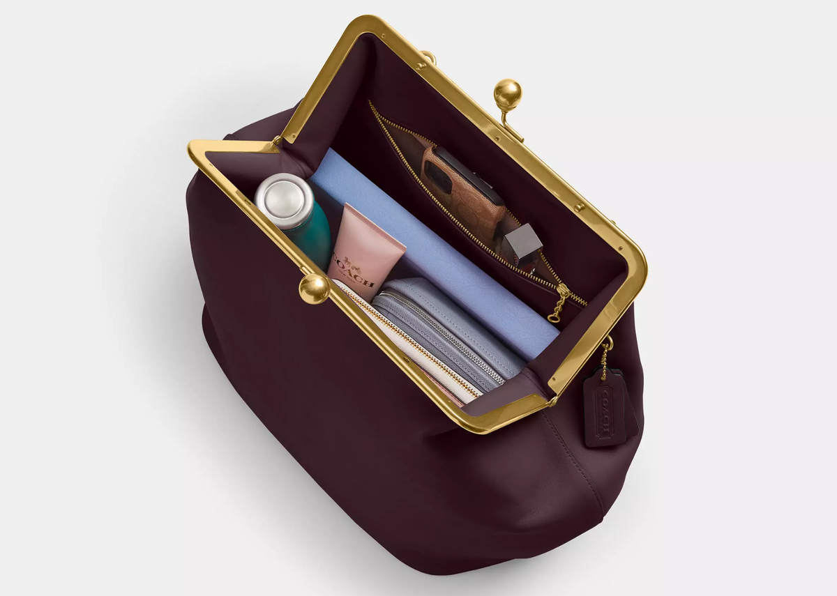 Coach Large Kisslock Frame Bag Brass/Black Currant 2