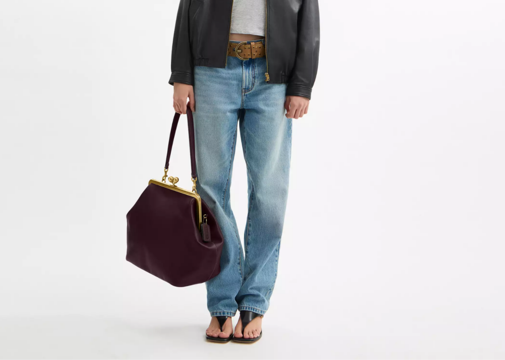 Coach Large Kisslock Frame Bag Brass/Black Currant 6