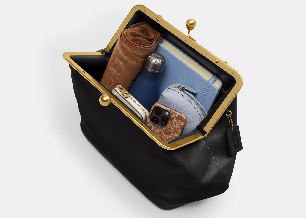 Coach Large Kisslock Frame Bag Brass/Black 2