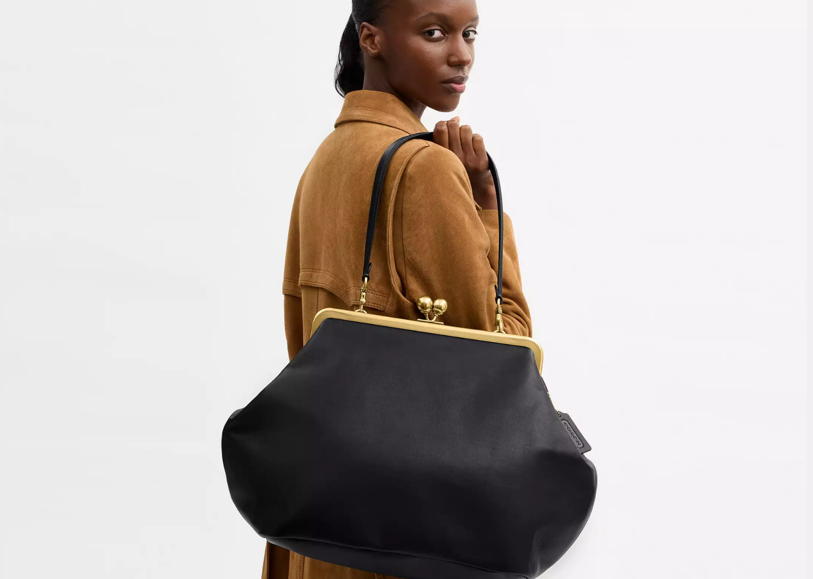 Coach Large Kisslock Frame Bag Brass/Black 3
