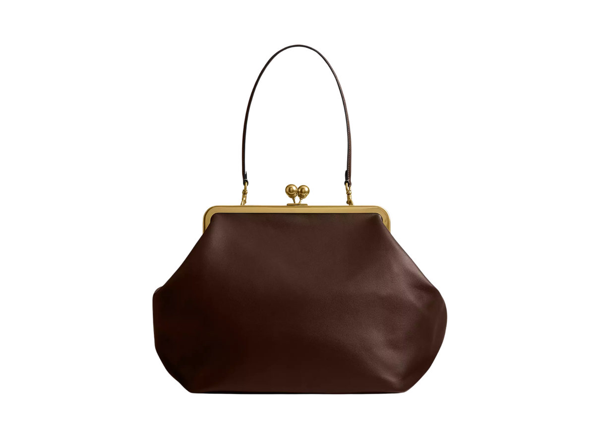 Coach Large Kisslock Frame Bag Brass/Dark Brown