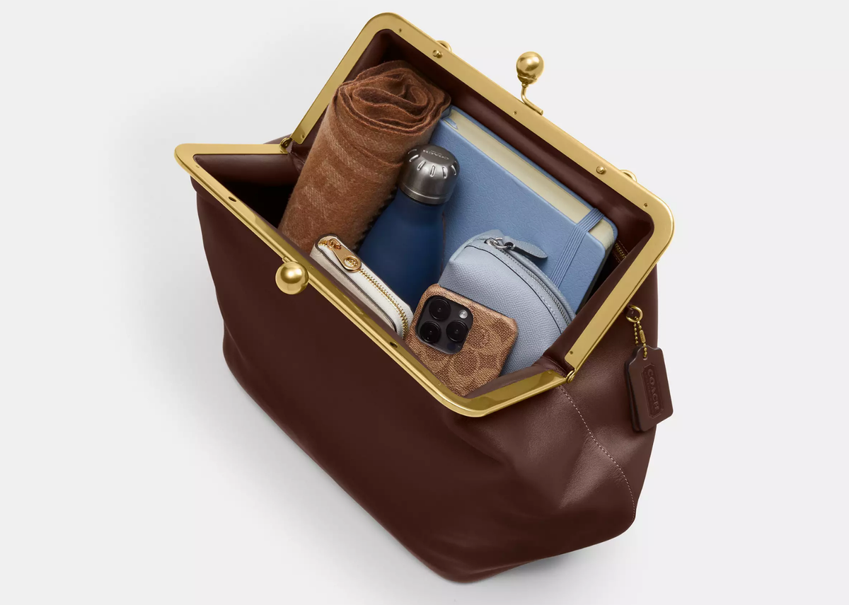Coach Large Kisslock Frame Bag Brass/Dark Brown 2