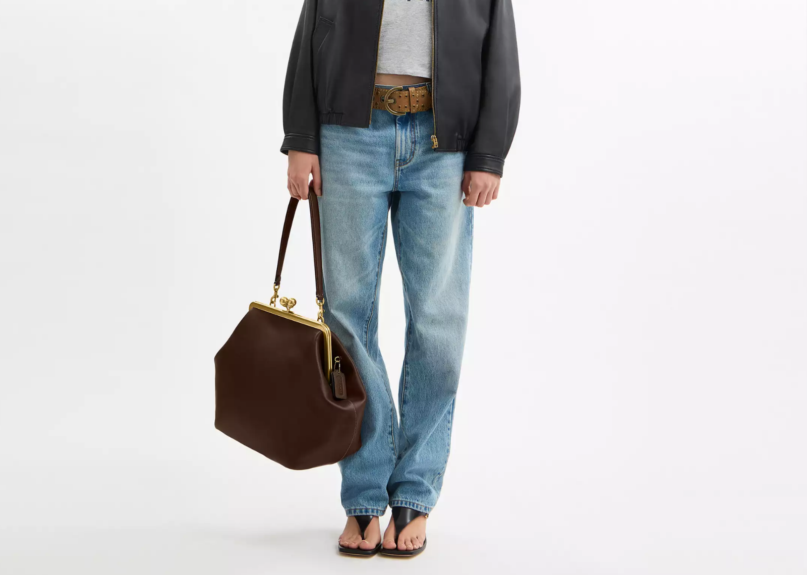 Coach Large Kisslock Frame Bag Brass/Dark Brown 3