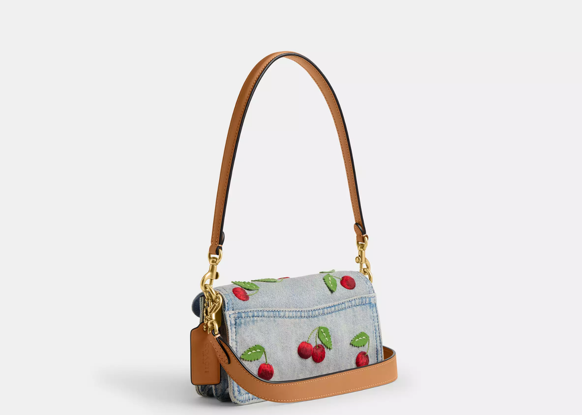Coach Tabby Shoulder Bag 20 With Cherry Embroidery Brass/Denim 2