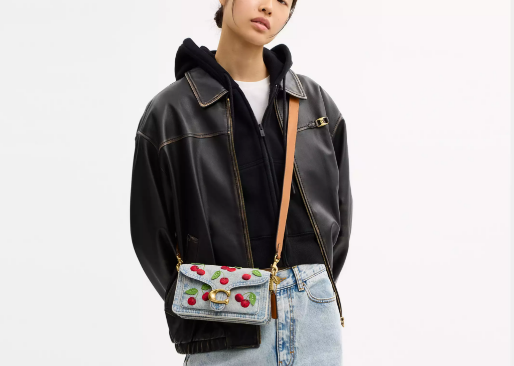 Coach Tabby Shoulder Bag 20 With Cherry Embroidery Brass/Denim 6