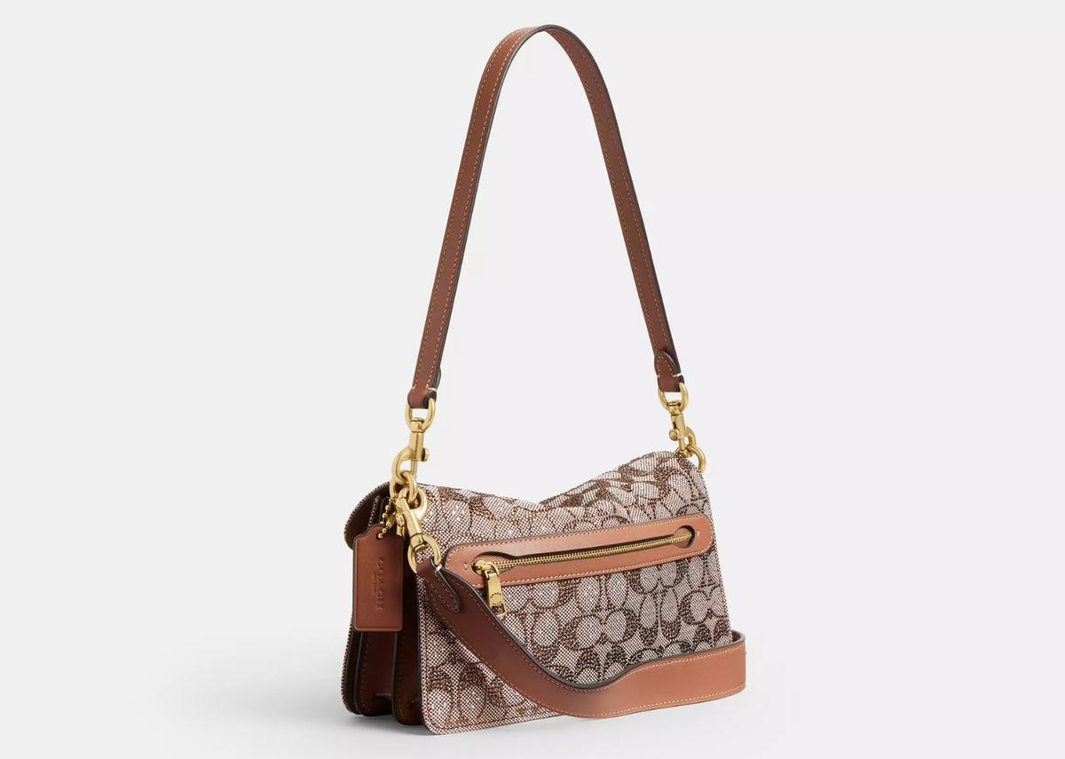 Coach Tabby Shoulder Bag 26 Crystal Signature Jacquard Brass/Mushroom 2