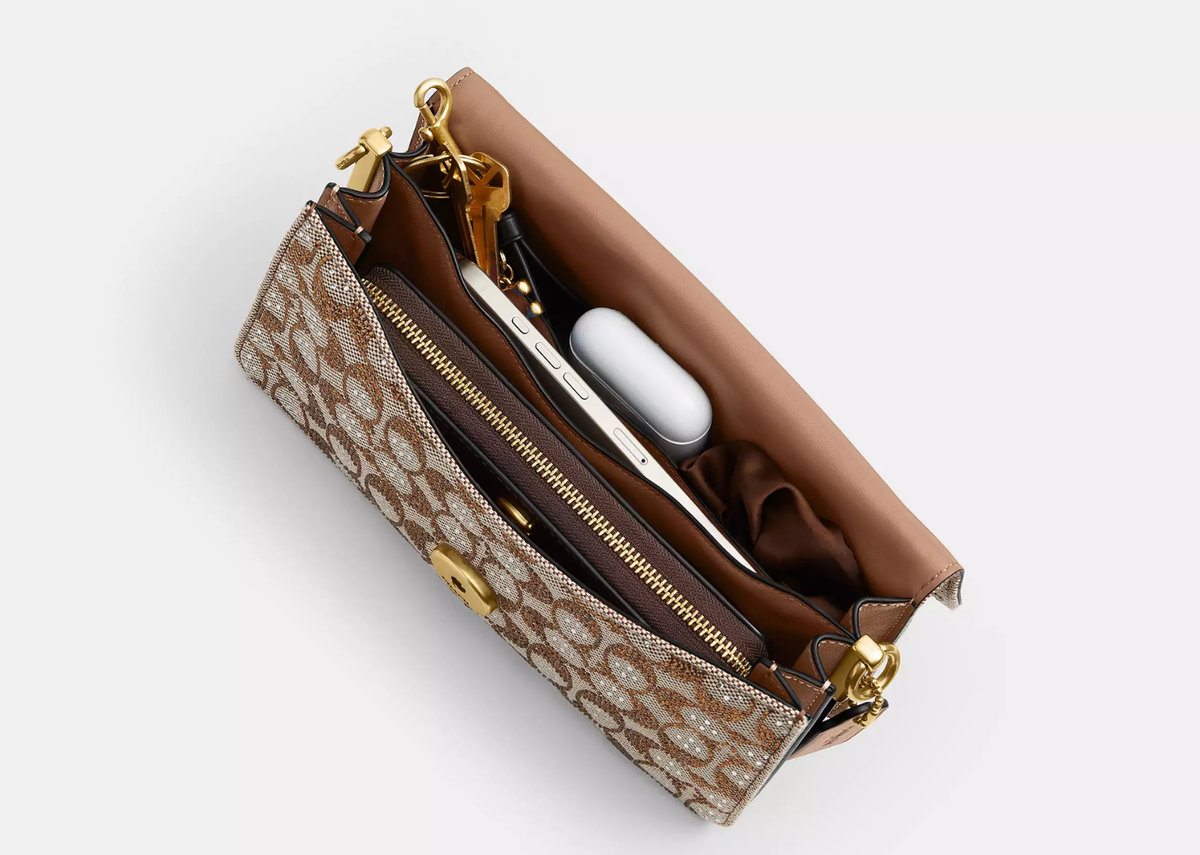 Coach Tabby Shoulder Bag 26 Crystal Signature Jacquard Brass/Mushroom 3