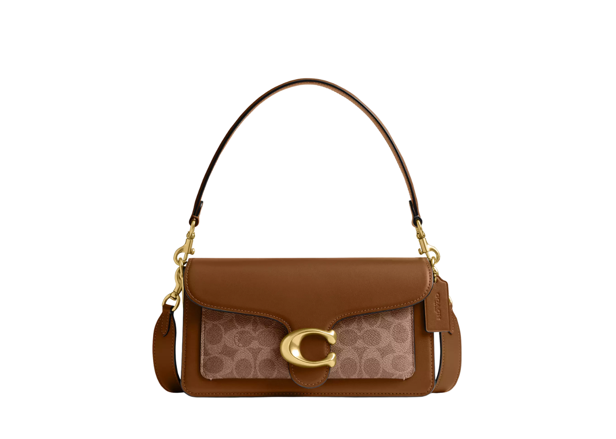 Coach Tabby Shoulder Bag 26 In Signature Canvas Brass/Tan Brown