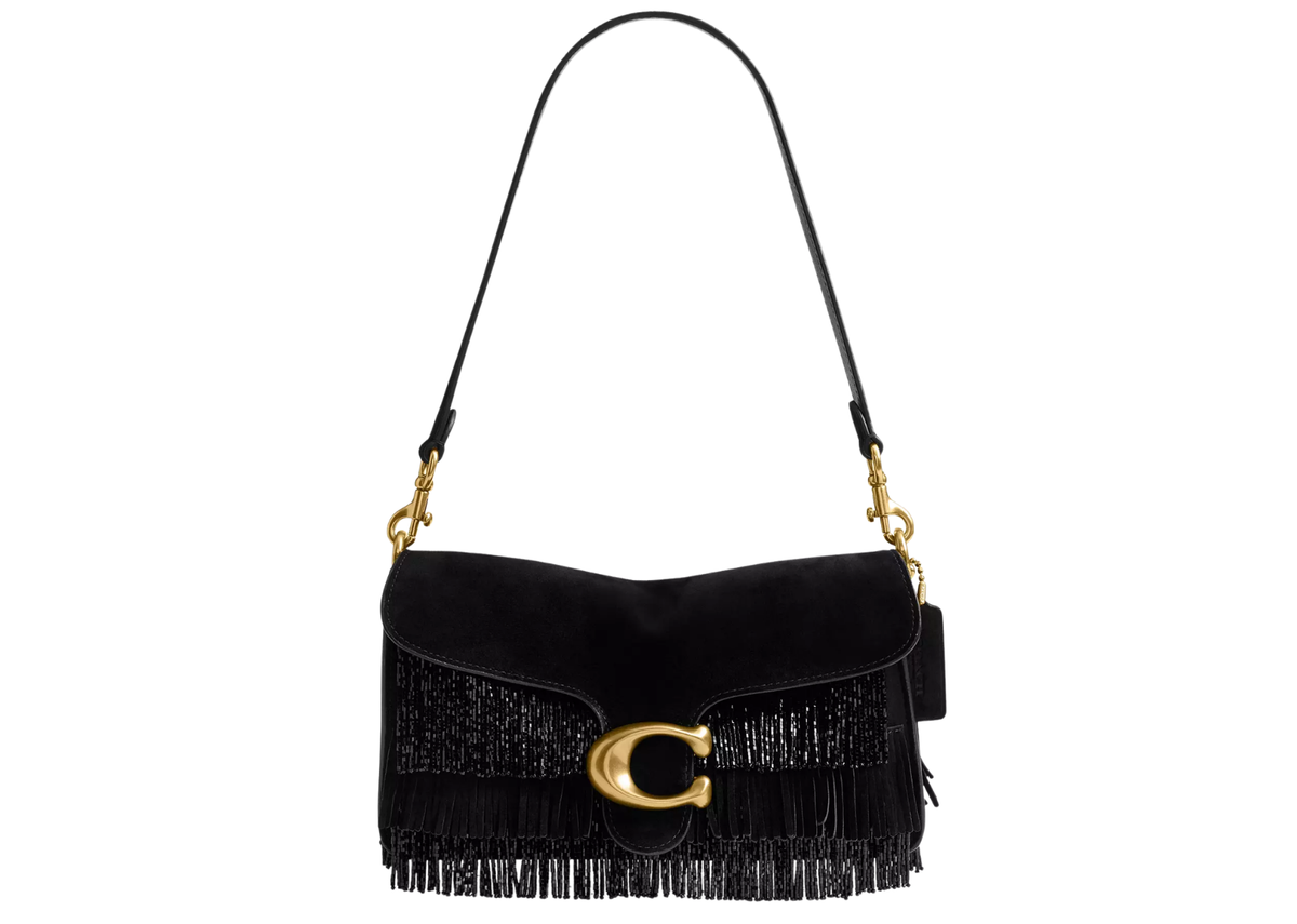 Coach Tabby Shoulder Bag 26 With Crystal Beaded Fringe Brass/Black
