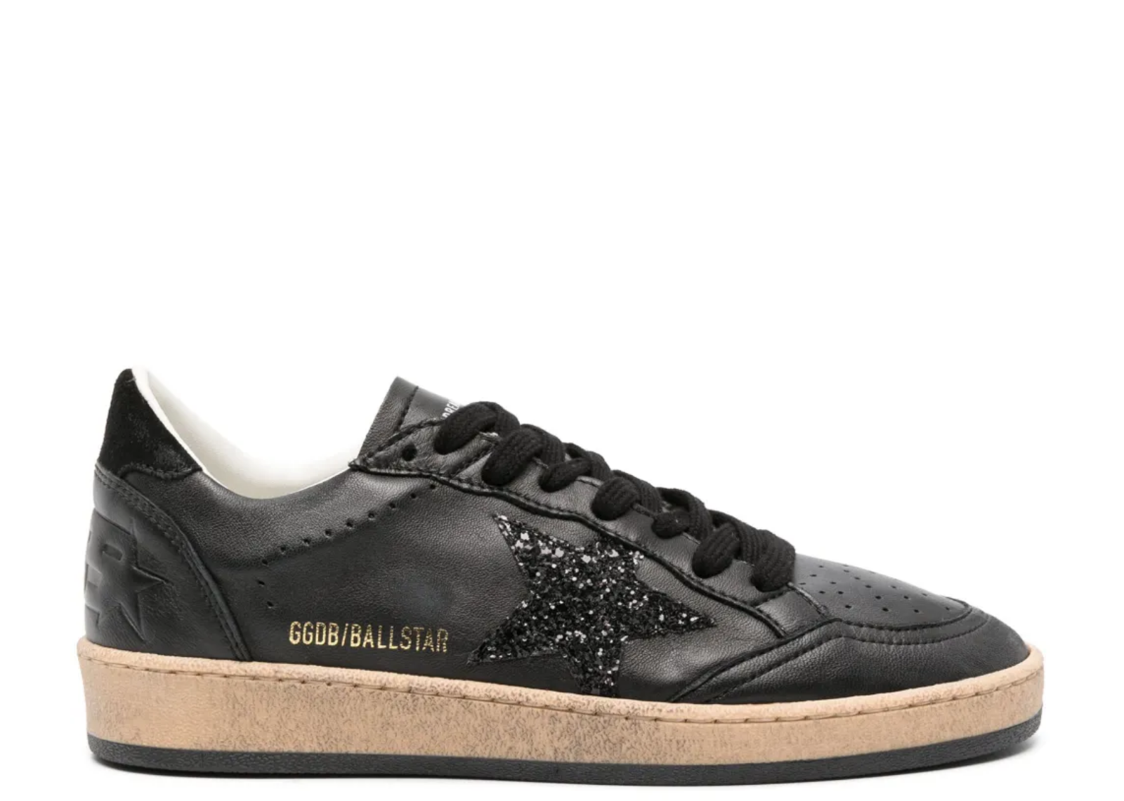 Golden Goose Ball Star Black Nappa Black Glitter Star Black Suede Heel Tab (W)