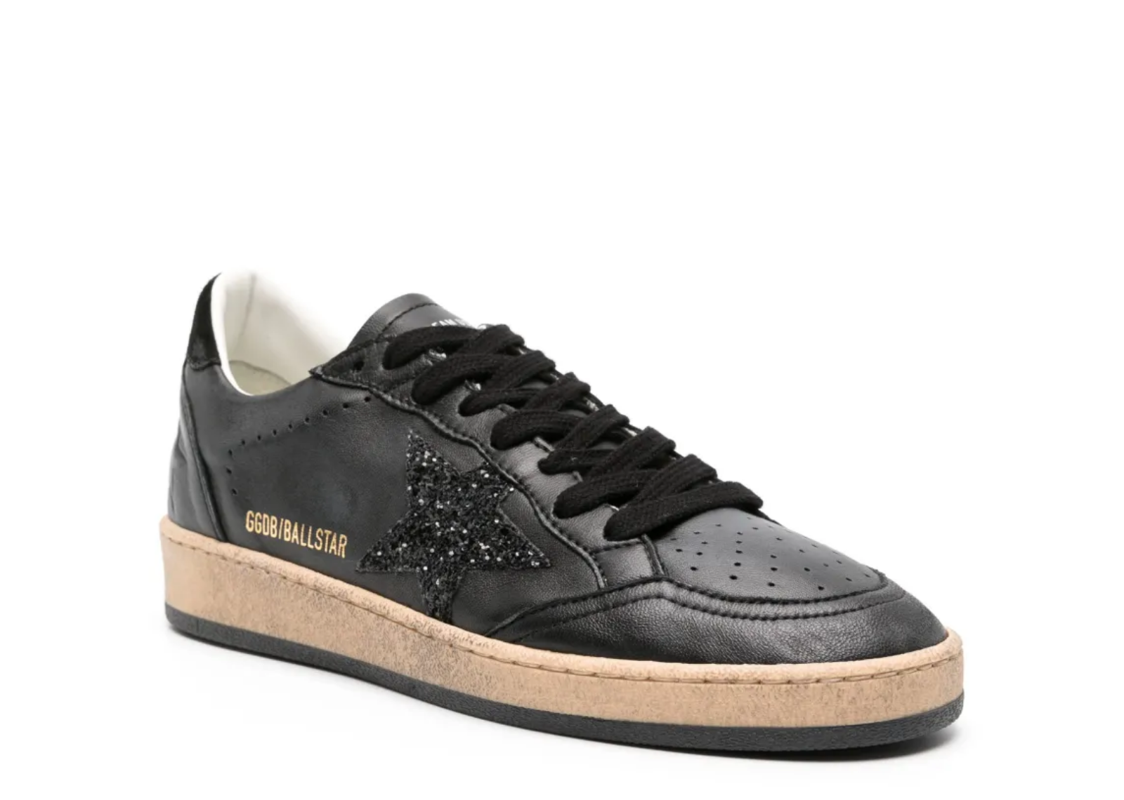Golden Goose Ball Star Black Nappa Black Glitter Star Black Suede Heel Tab (W) 2