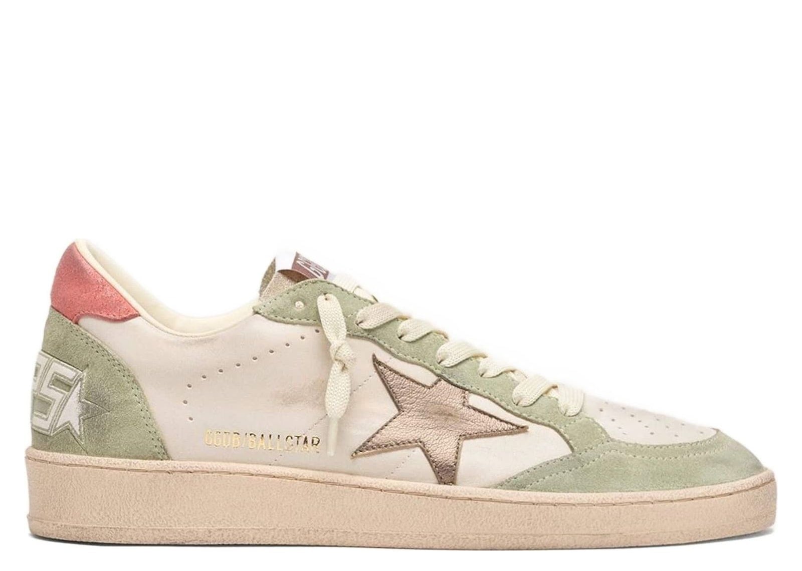 Golden Goose Ball Star Butter Leather Sage Green Suede Coral Heel Tab (W)