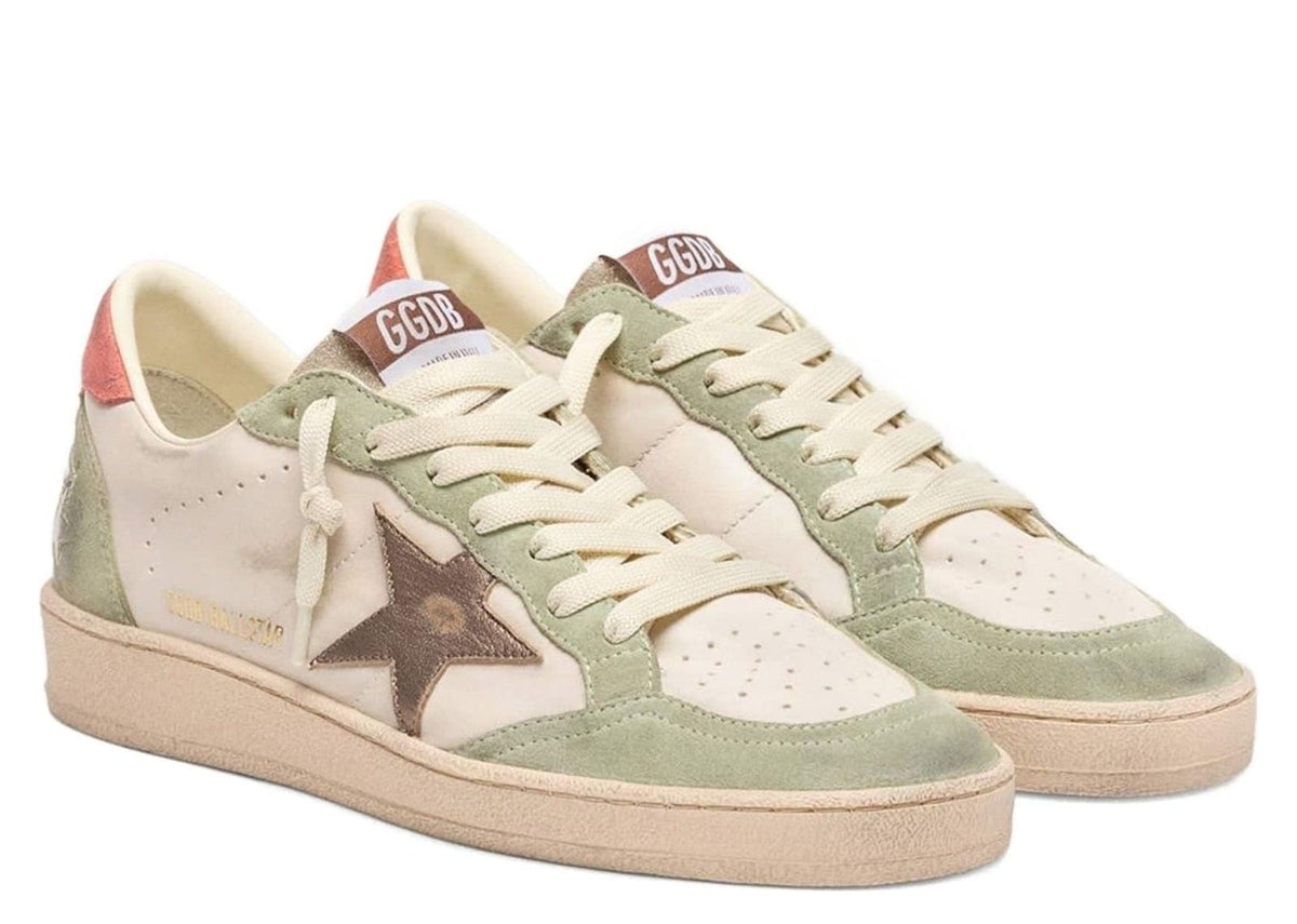 Golden Goose Ball Star Butter Leather Sage Green Suede Coral Heel Tab (W) 2