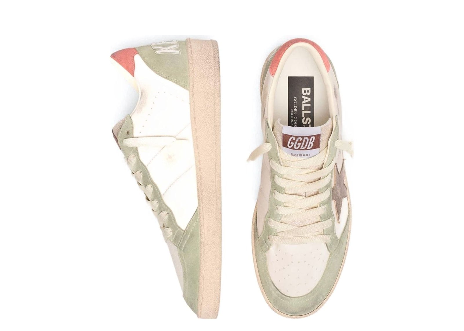 Golden Goose Ball Star Butter Leather Sage Green Suede Coral Heel Tab (W) 3
