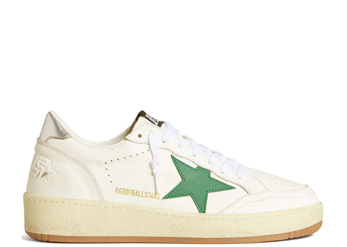 Golden Goose Ball Star Green Leather Star Metallic Silver Heel Tab (W)