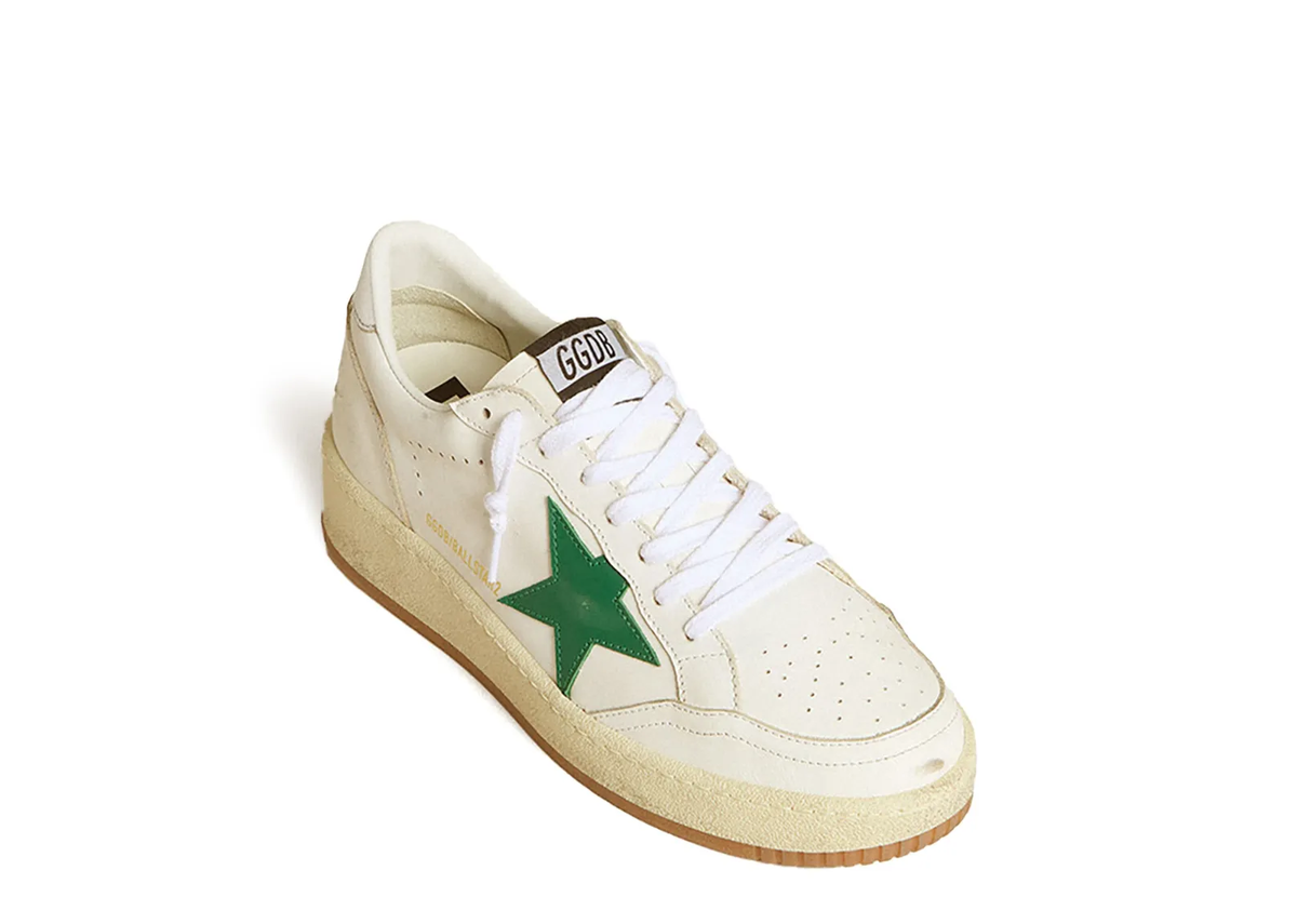 Golden Goose Ball Star Green Leather Star Metallic Silver Heel Tab (W) 2