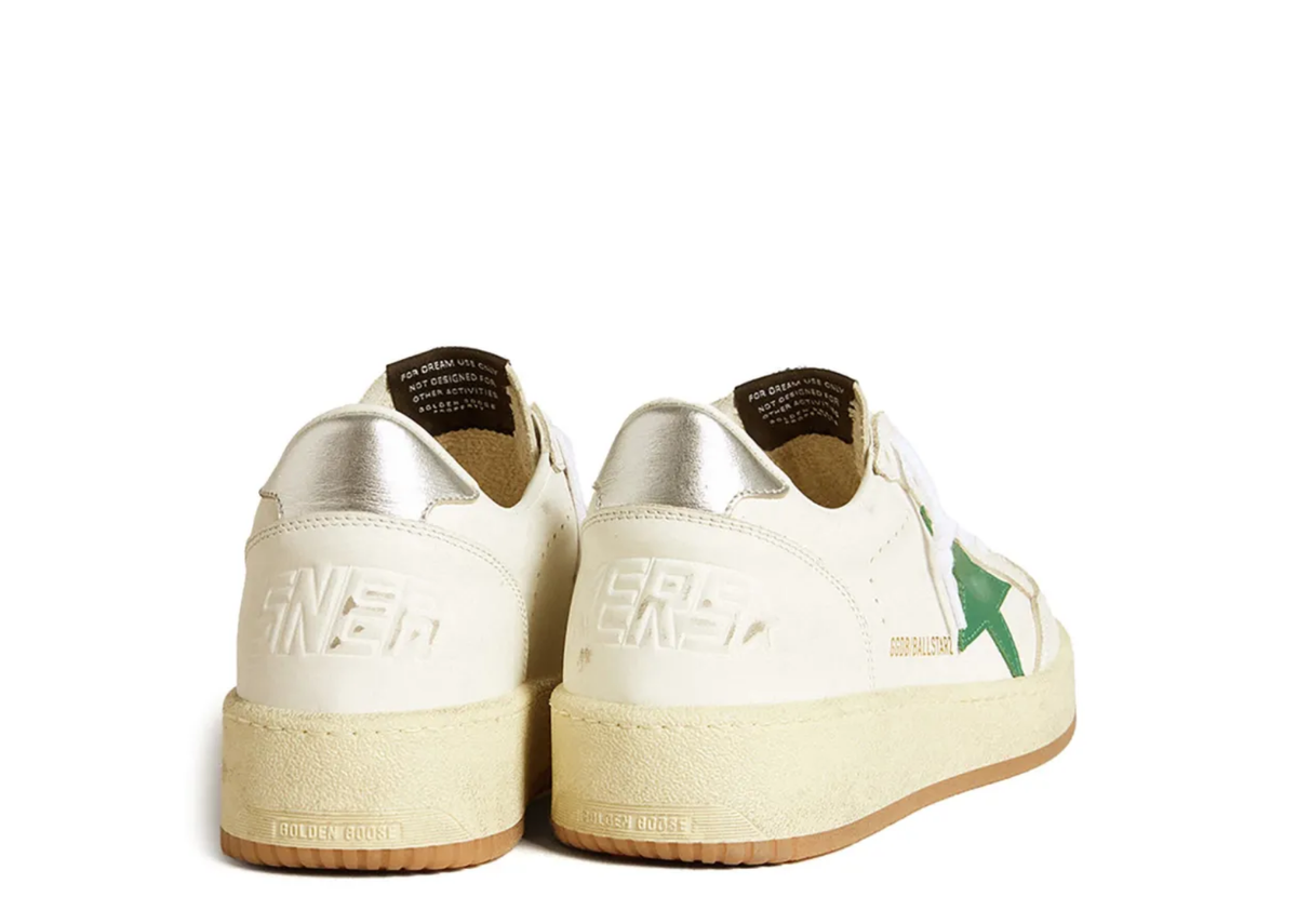 Golden Goose Ball Star Green Leather Star Metallic Silver Heel Tab (W) 3