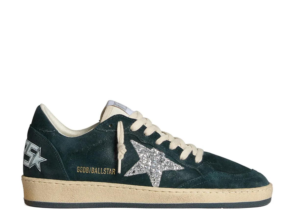 Golden Goose Ball Star Green Suede Silver Glitter Star (W)