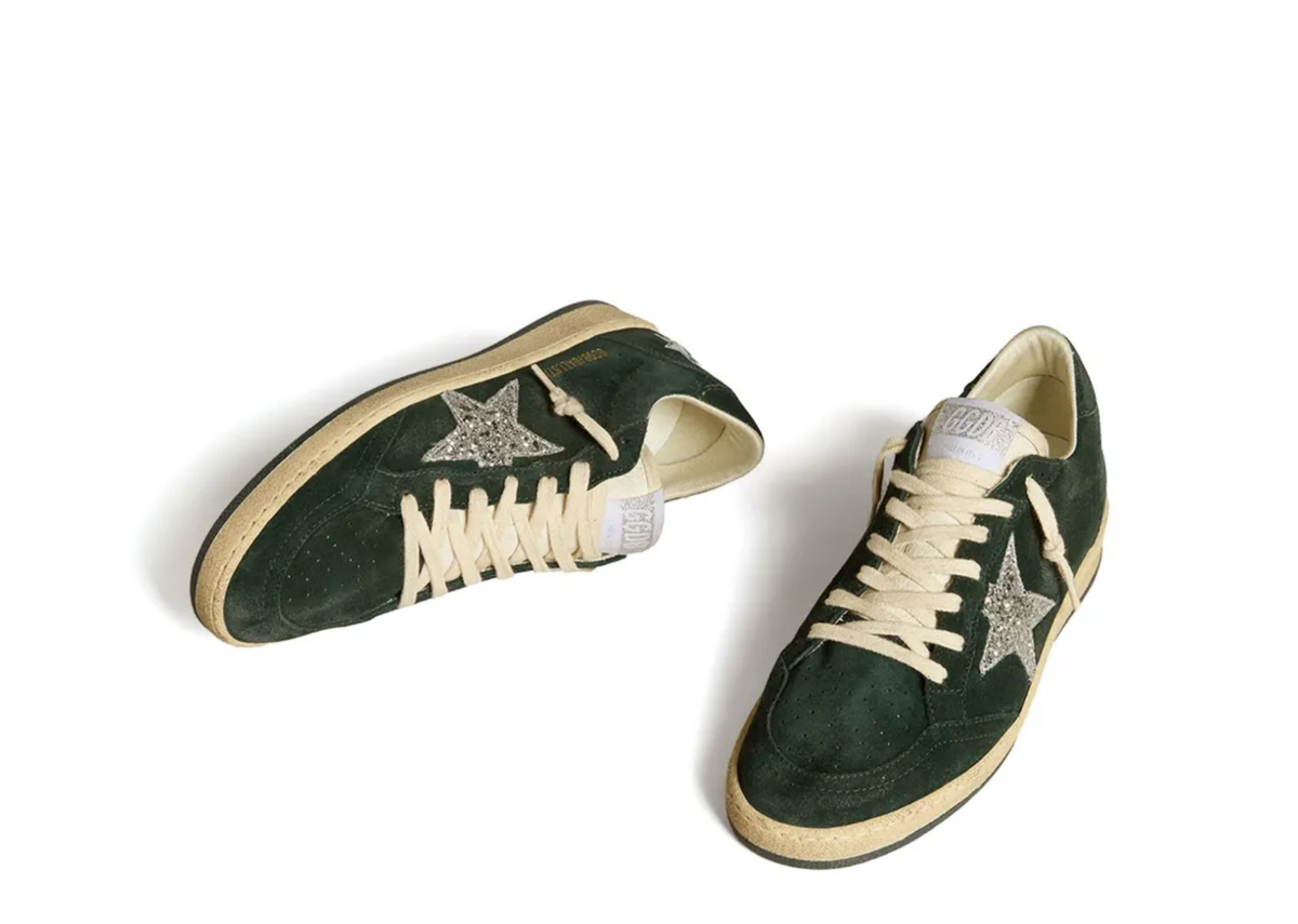 Golden Goose Ball Star Green Suede Silver Glitter Star (W) 2