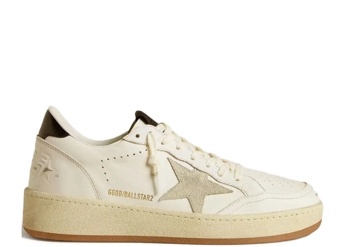 Golden Goose Ball Star Ice Gray Suede Star Glossy Black Heel Tab (W)