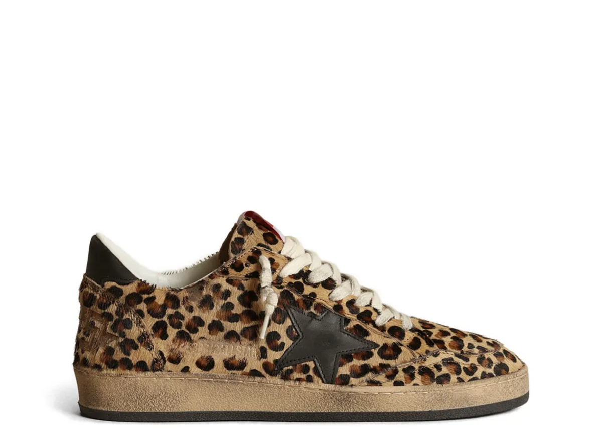 Golden Goose Ball Star Leopard Pony Black Leather Star Black Heel Tab (W)