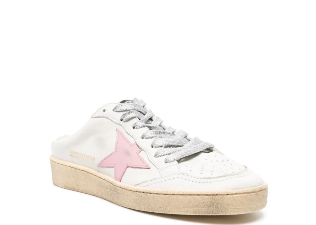 Golden Goose Ball Star Sabot White Nappa Old Rose Leather Star (W) 5