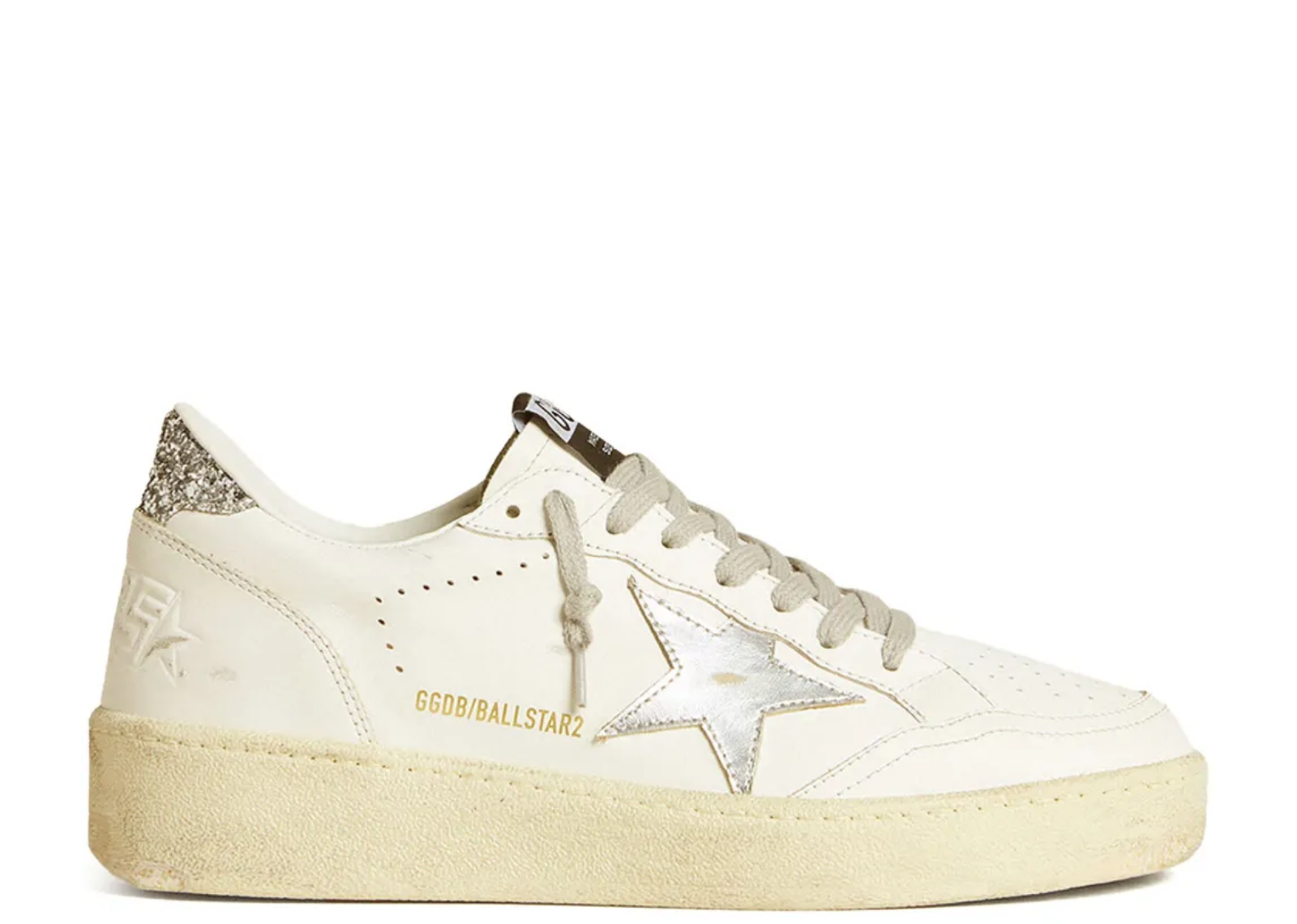 Golden Goose Ball Star Silver Leather Star Silver Glitter Heel Tab (W)