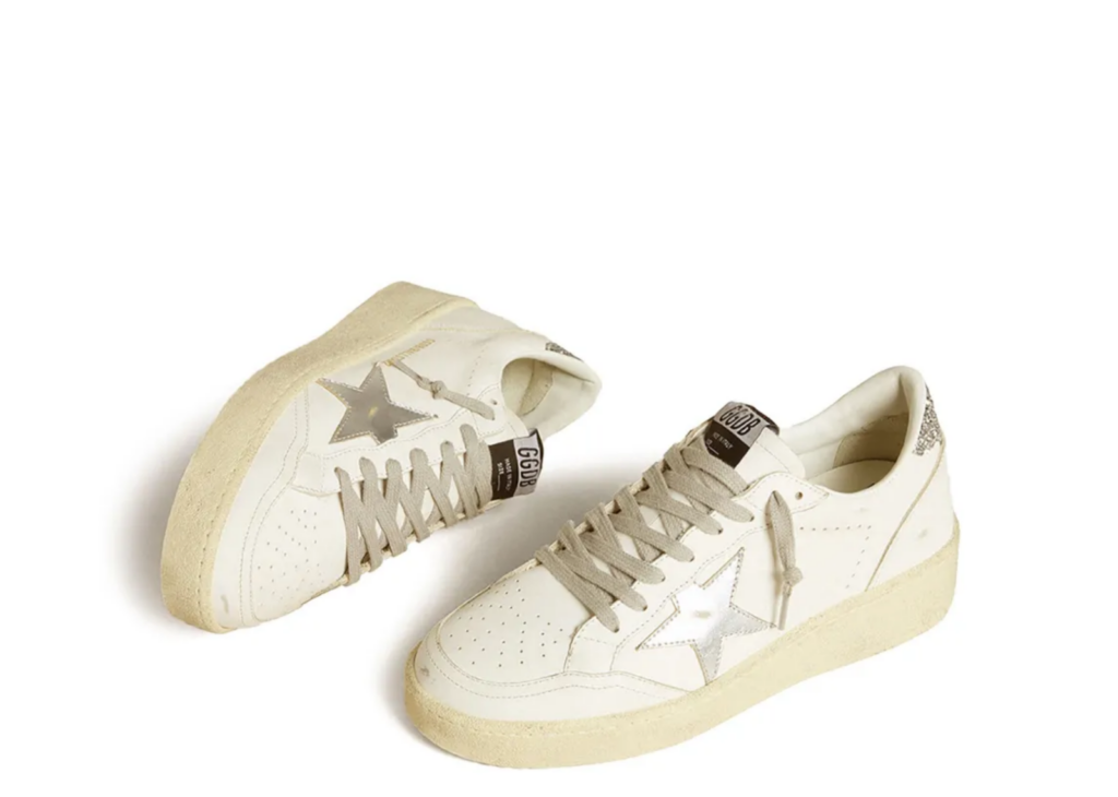 Golden Goose Ball Star Silver Leather Star Silver Glitter Heel Tab (W) 5