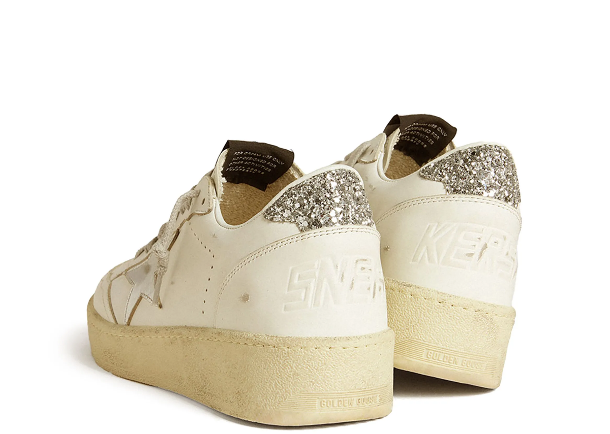 Golden Goose Ball Star Silver Leather Star Silver Glitter Heel Tab (W) 3