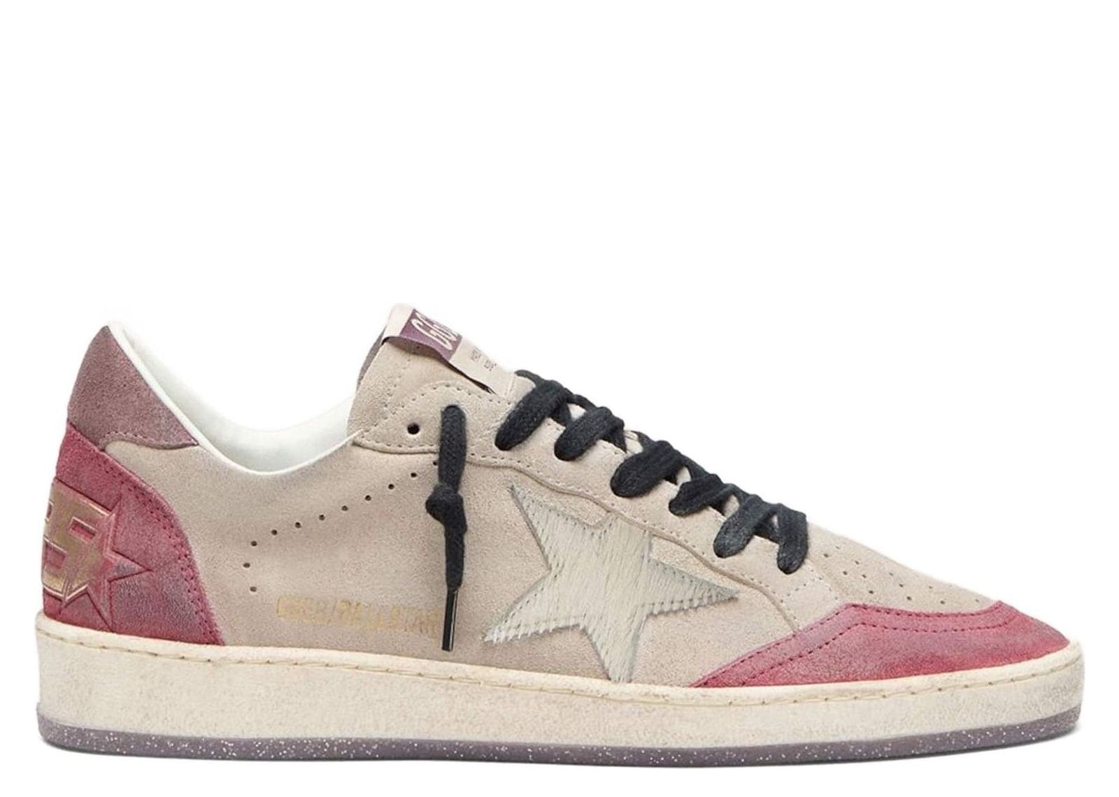 Golden Goose Ball Star Taupe Suede Cream Star Pink Heel Tab (W)