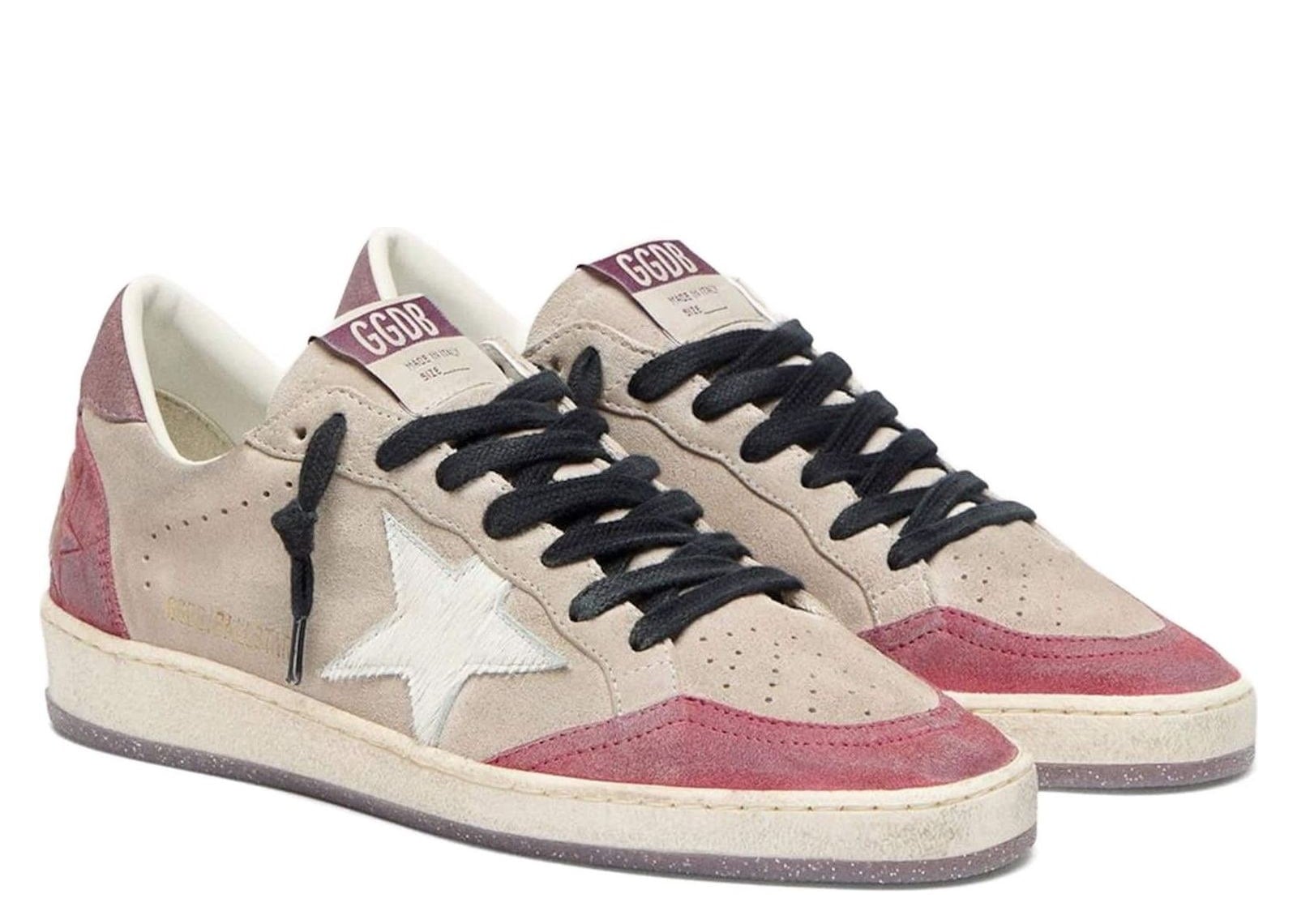 Golden Goose Ball Star Taupe Suede Cream Star Pink Heel Tab (W) 2