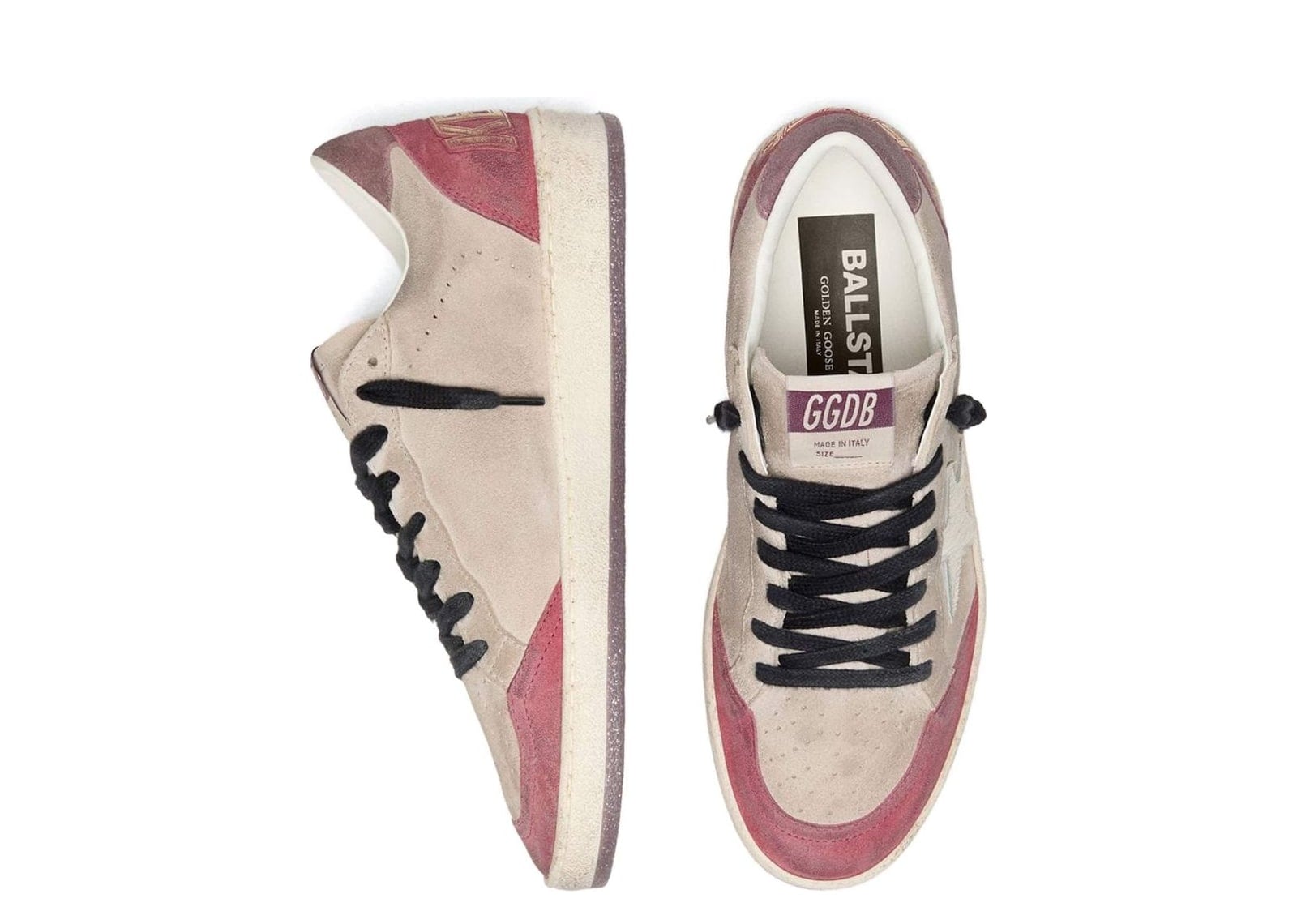 Golden Goose Ball Star Taupe Suede Cream Star Pink Heel Tab (W) 3