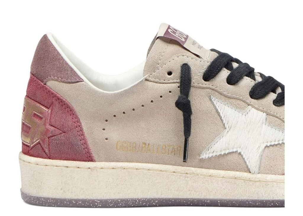 Golden Goose Ball Star Taupe Suede Cream Star Pink Heel Tab (W) 9
