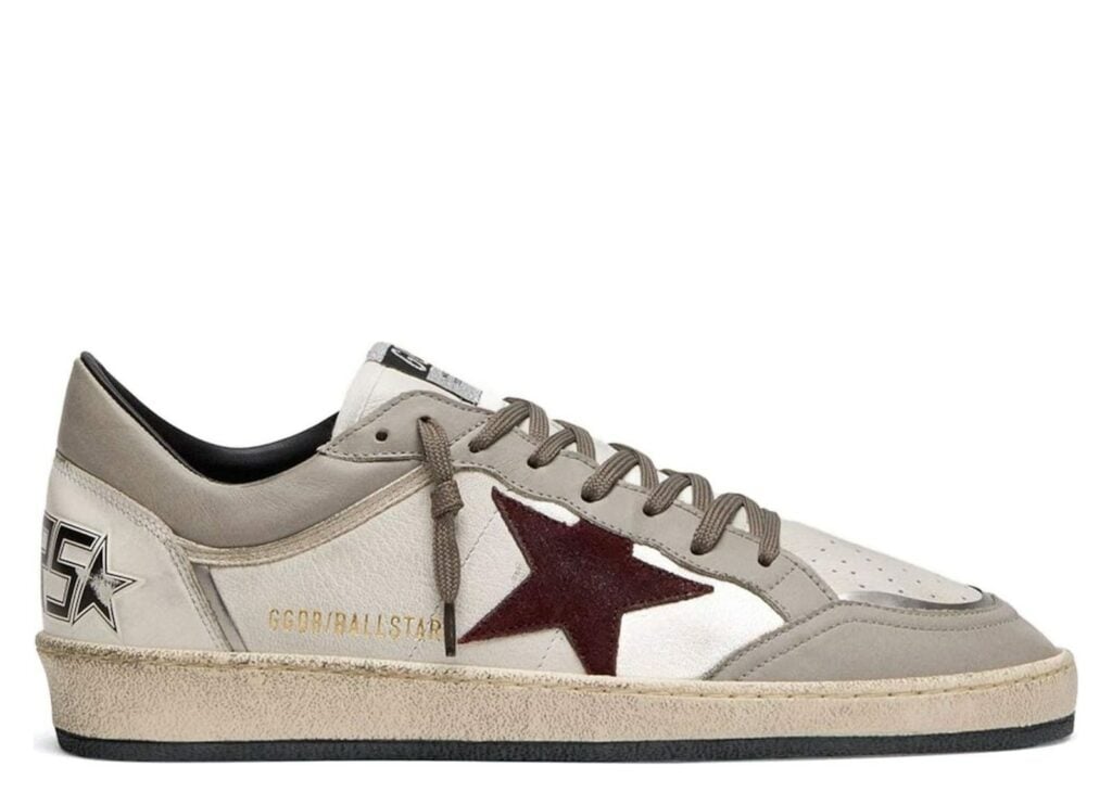 Golden Goose Ball Star White Leather Dove Gray Suede Bordeaux Star 6