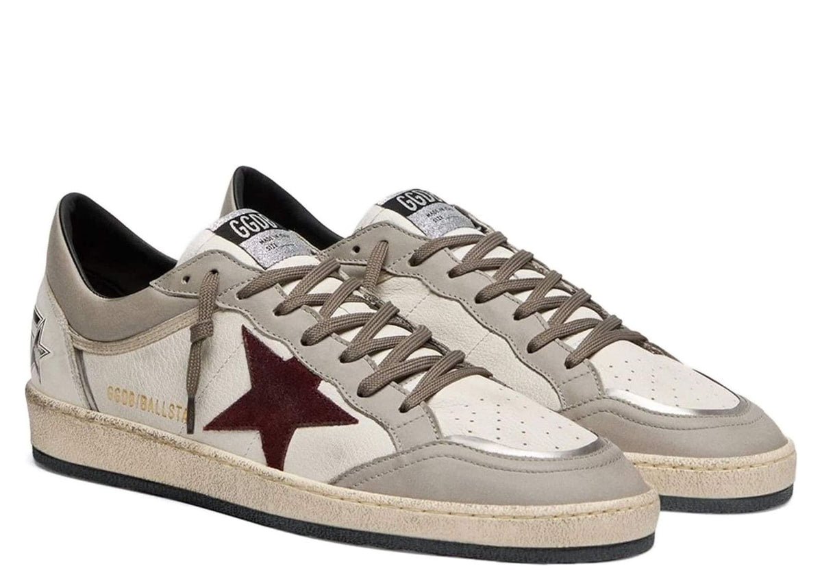 Golden Goose Ball Star White Leather Dove Gray Suede Bordeaux Star 2