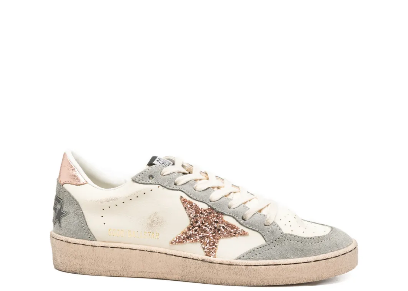 Golden Goose Ball Star White Nappa Glitter Star Metallic Silver Heel Tab (W)