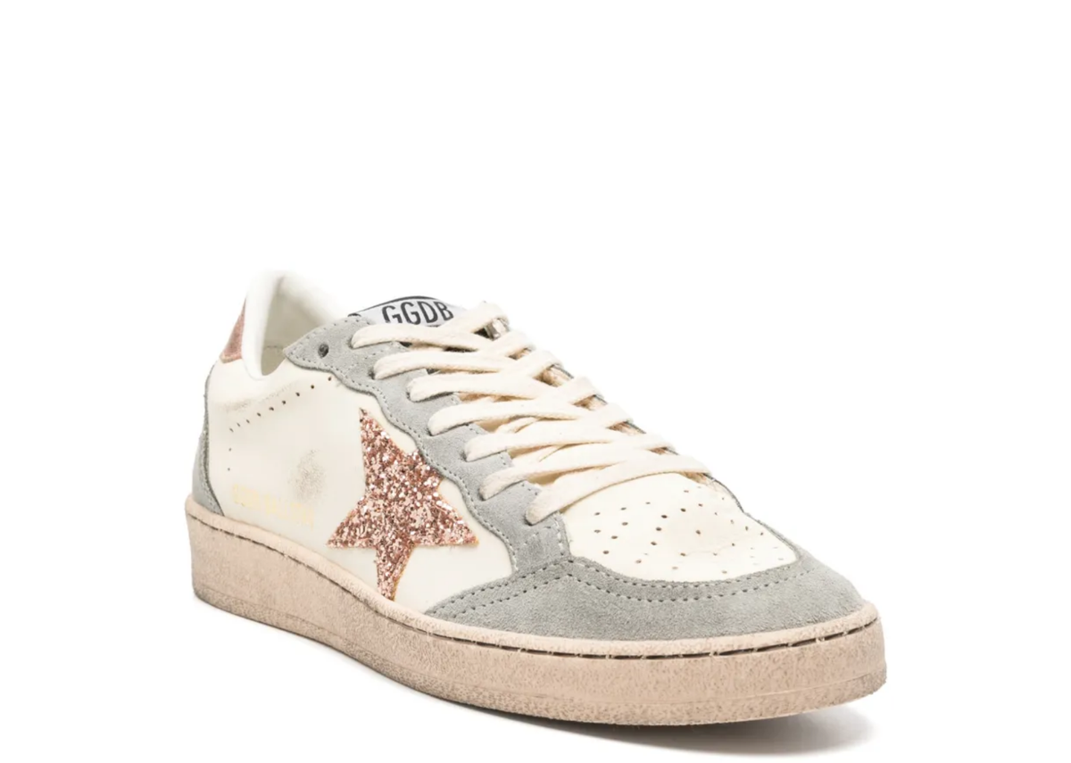 Golden Goose Ball Star White Nappa Glitter Star Metallic Silver Heel Tab (W) 2