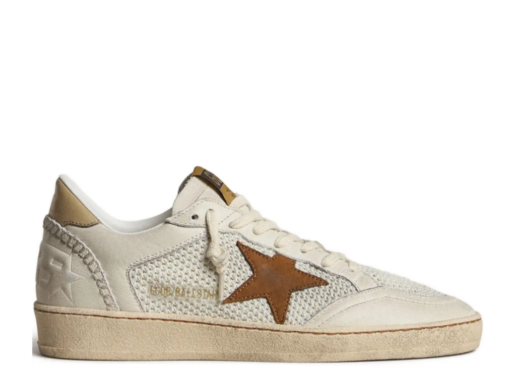Golden Goose Ball Star White Nappa Mesh Tobacco Nubuck Star Beige Heel Tab (W) 4