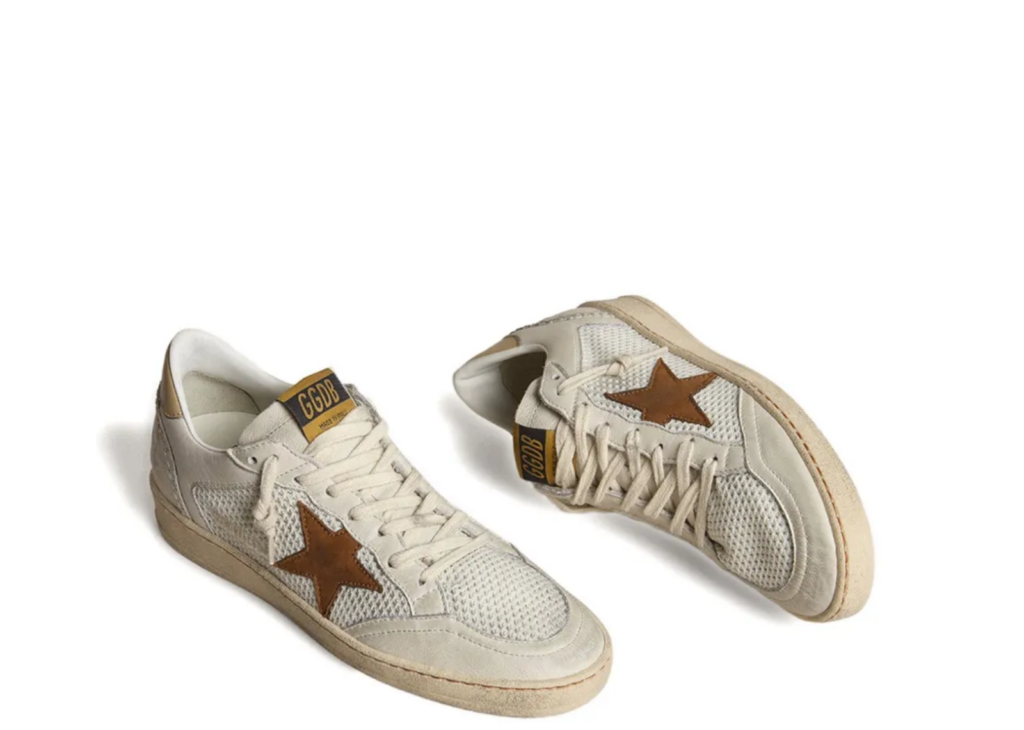 Golden Goose Ball Star White Nappa Mesh Tobacco Nubuck Star Beige Heel Tab (W) 5