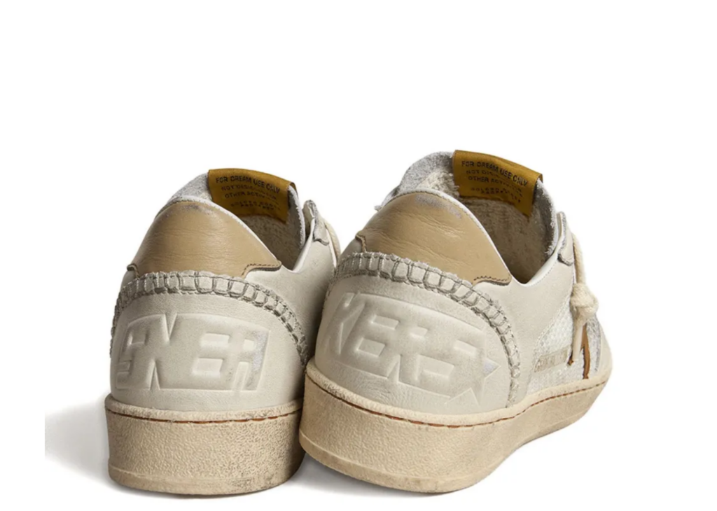 Golden Goose Ball Star White Nappa Mesh Tobacco Nubuck Star Beige Heel Tab (W) 6