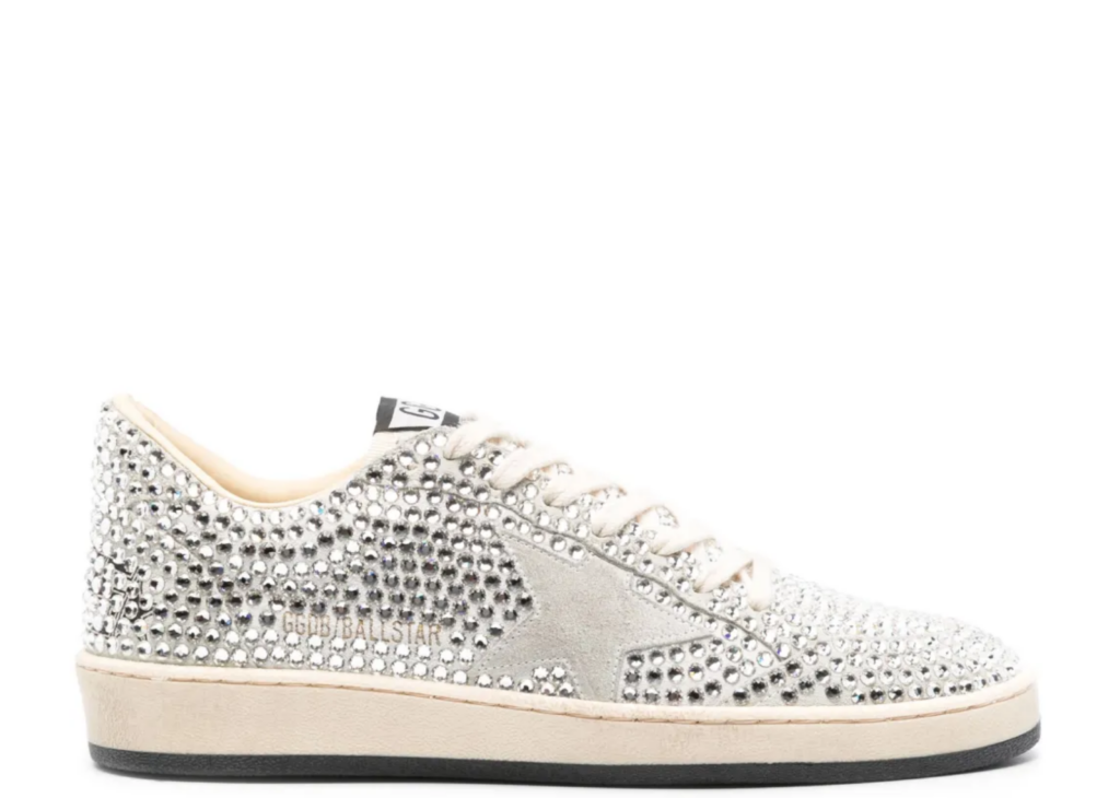 Golden Goose Ball Star White Swarovski Gray Suede Star (W) 4