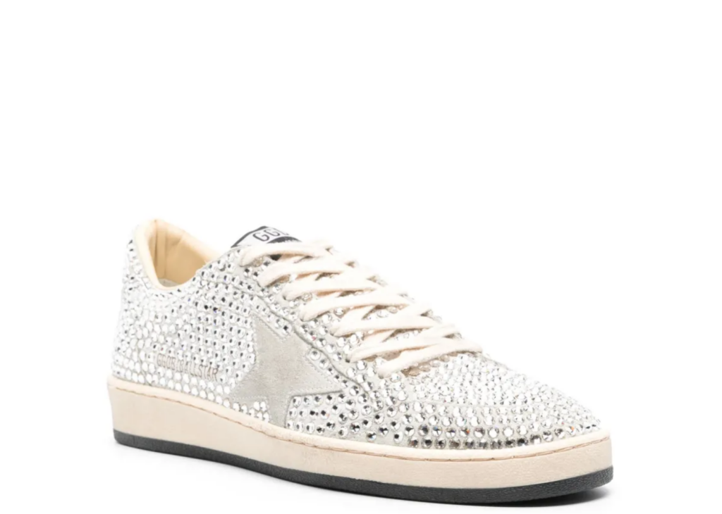 Golden Goose Ball Star White Swarovski Gray Suede Star (W) 5