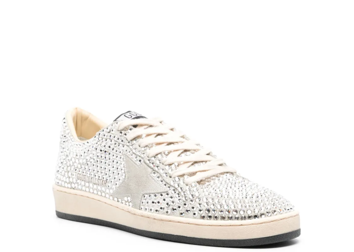 Golden Goose Ball Star White Swarovski Gray Suede Star (W) 2