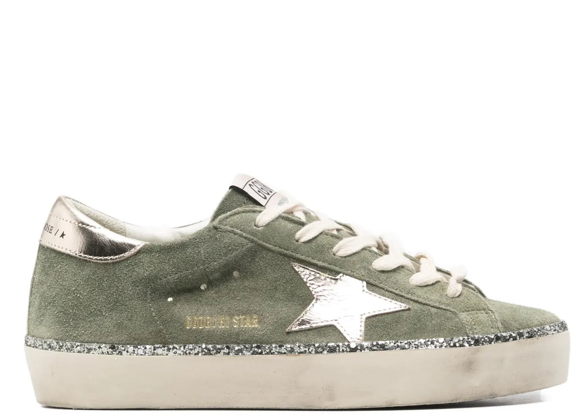 Golden Goose Hi-Star Green Suede Glitter Metallic Heel (W)