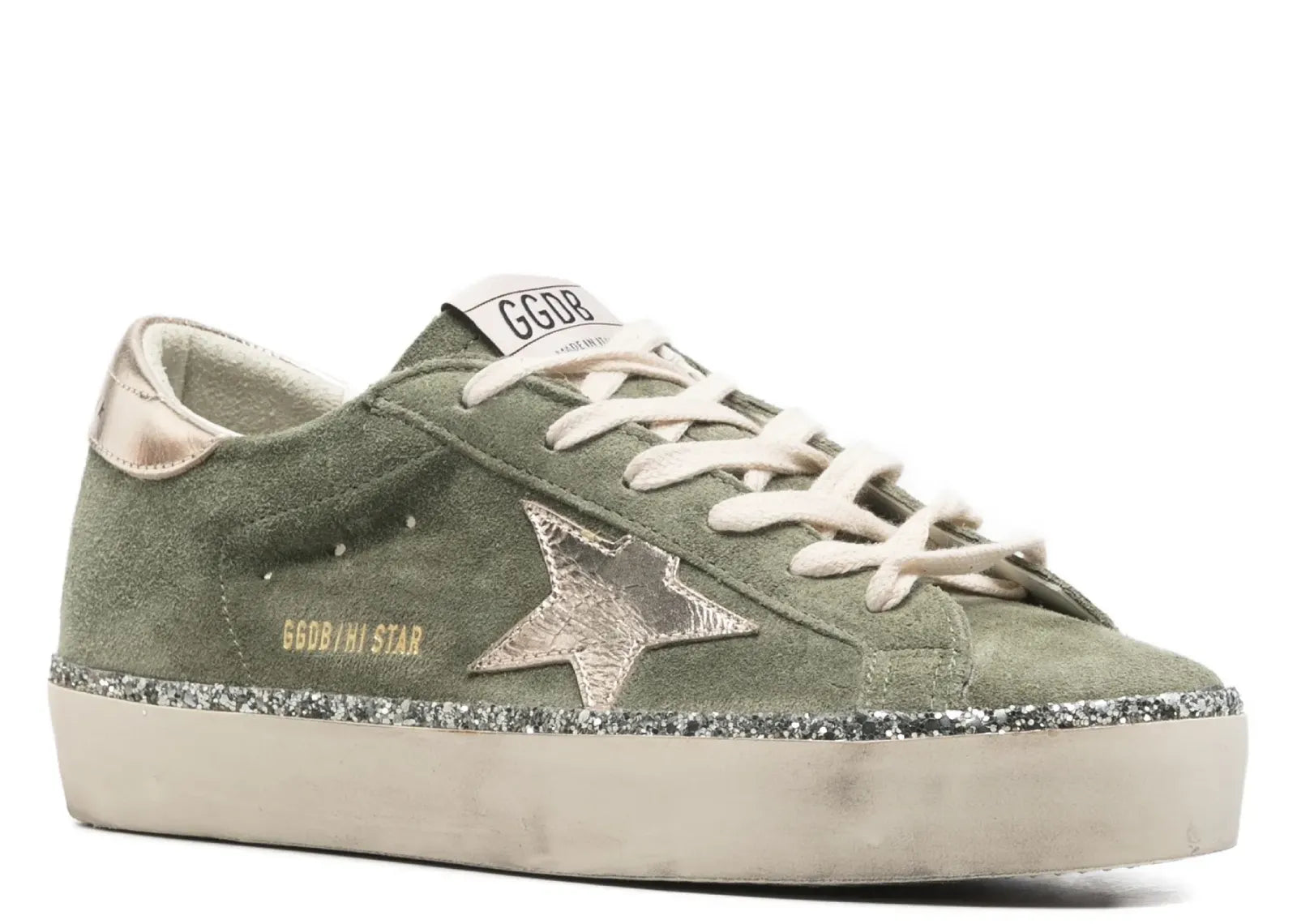 Golden Goose Hi-Star Green Suede Glitter Metallic Heel (W) 2