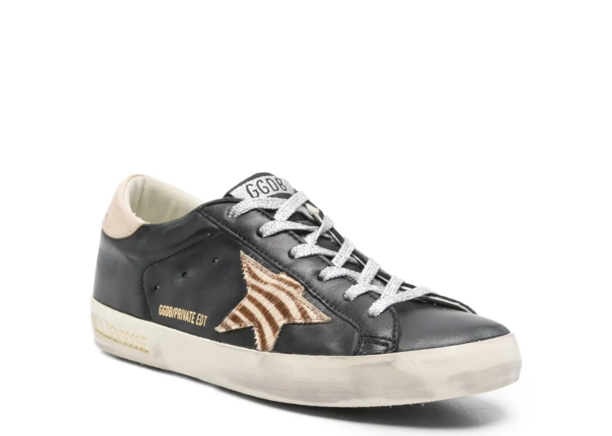 Golden Goose Super-Star Black Nappa Zebra Pony Star Beige Heel Tab (W) 2