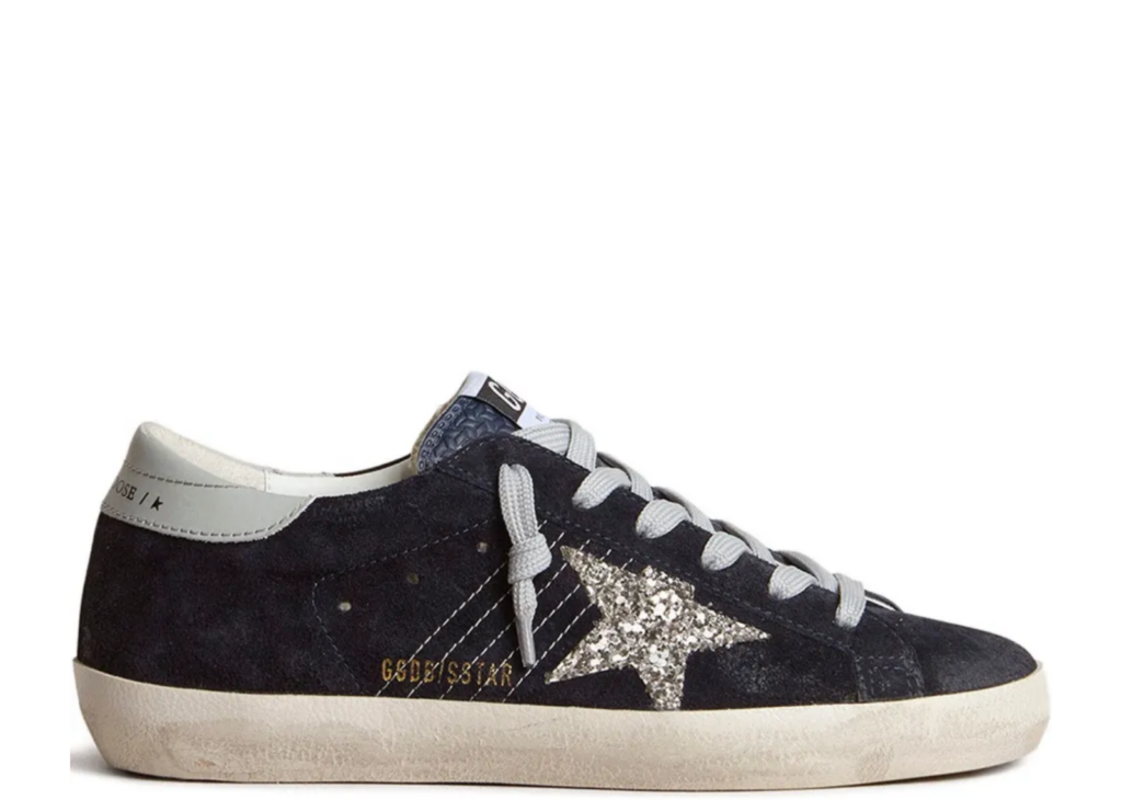 Golden Goose Super-Star Blue Suede Silver Glitter Star Ice Gray Heel Tab (W) 4