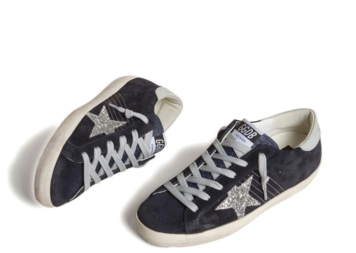 Golden Goose Super-Star Blue Suede Silver Glitter Star Ice Gray Heel Tab (W) 2