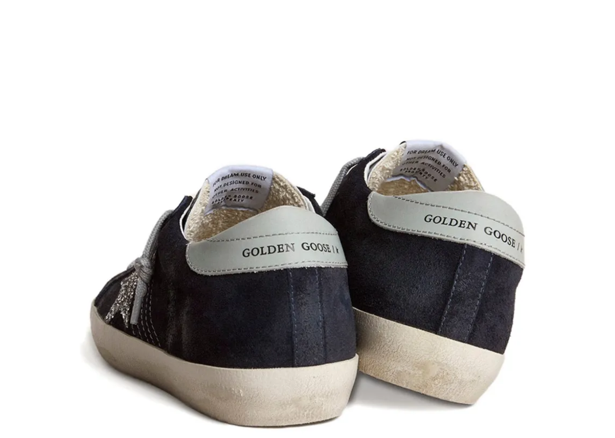 Golden Goose Super-Star Blue Suede Silver Glitter Star Ice Gray Heel Tab (W) 3