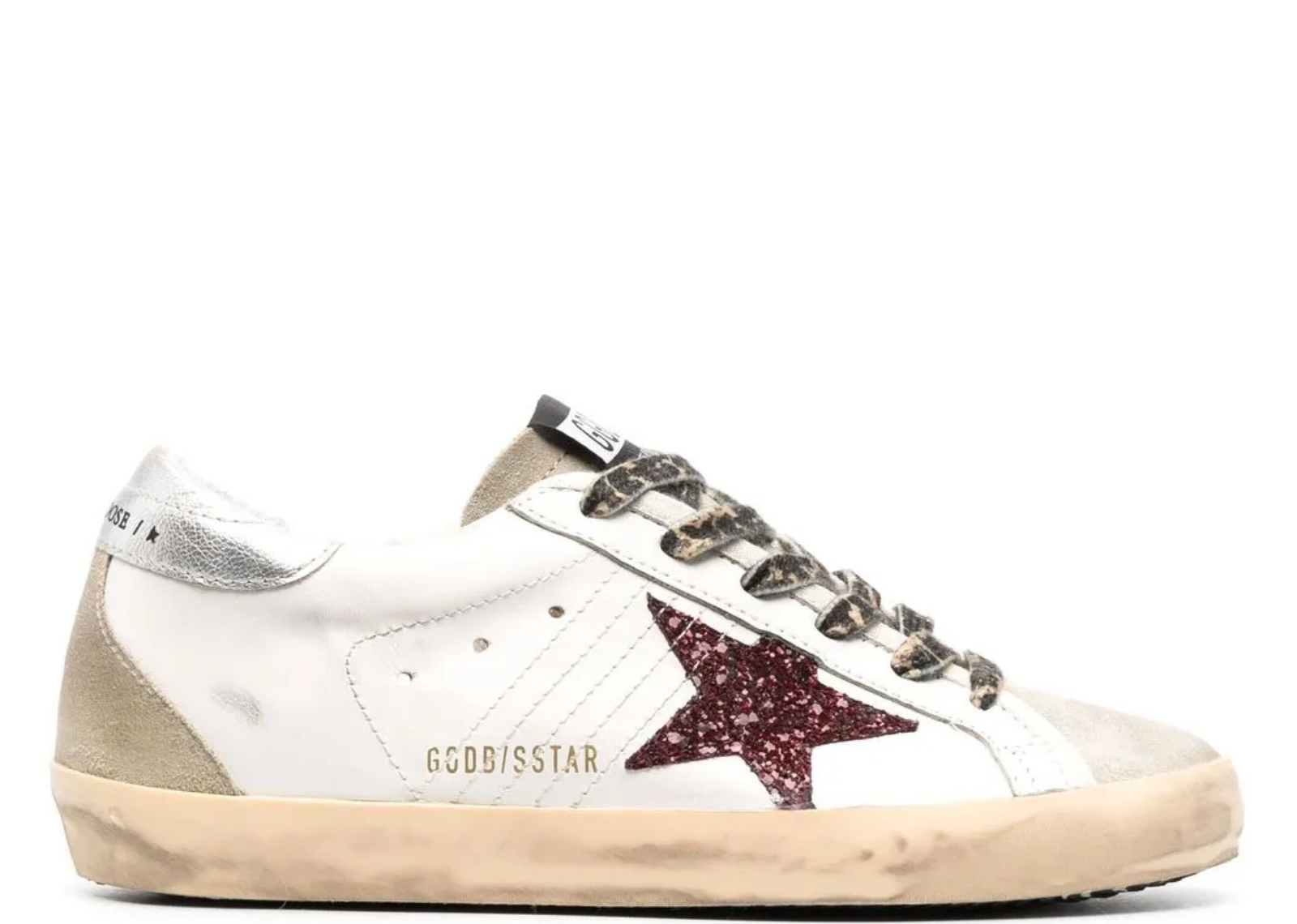 Golden Goose Super-Star Burgundy Glitter Silver Heel Tab (W)